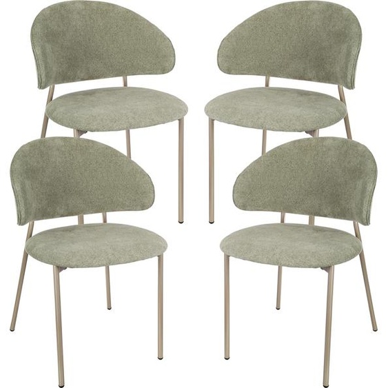 Chaise de salle à manger « Lipis » Lot de 4 chaises rembourrées avec structure métallique Revêtement textile Vert