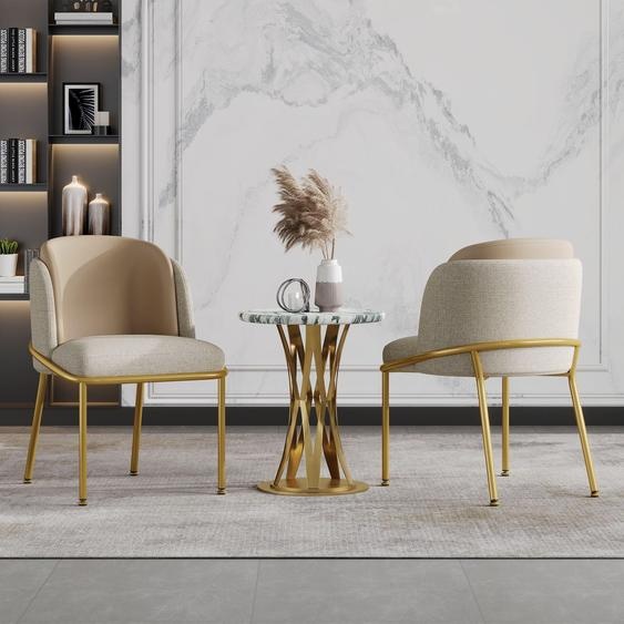 Chaise de salle à manger Merax (lot de 2), Chaise de salle à manger moderne avec pied incliné, Chaise rembourrée, Pieds réglables, Chaise de cuisine, Lin et cuir, Beige+Kaki