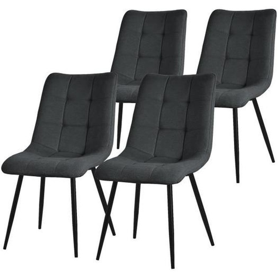 Chaise de salle à manger - ML-DESIGN - Set de 4 - Anthracite - Tissu - Pieds métalliques noirs