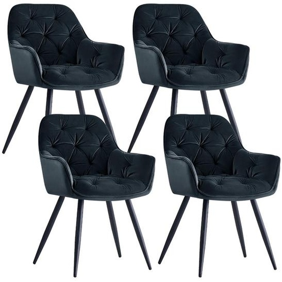Chaise de salle à manger moderne – Revêtue de tissu velours – Pieds en métal – Accoudoirs – Design élégant