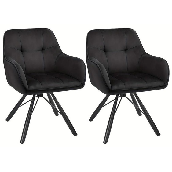 Chaise de salle à manger pivotante - Assise en velours - Rotation à 360° - Gris/Noir