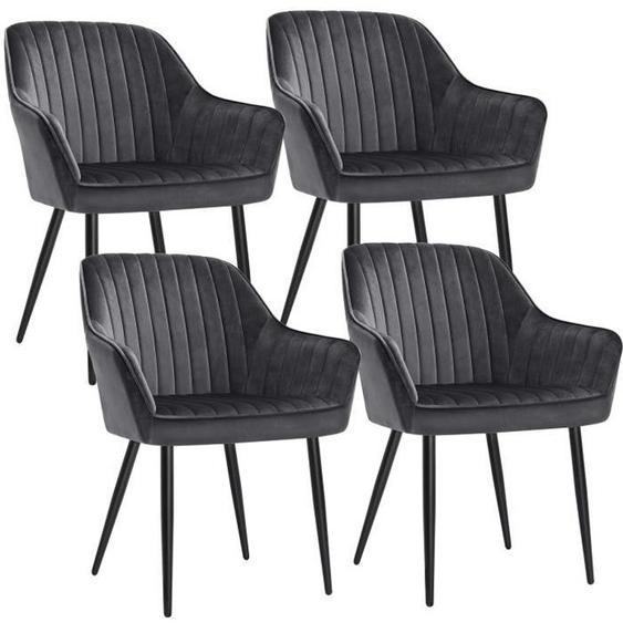 Chaise de salle à manger - SONGMICS - Lot de 4 - Pieds en métal - Revêtement en velours - Gris