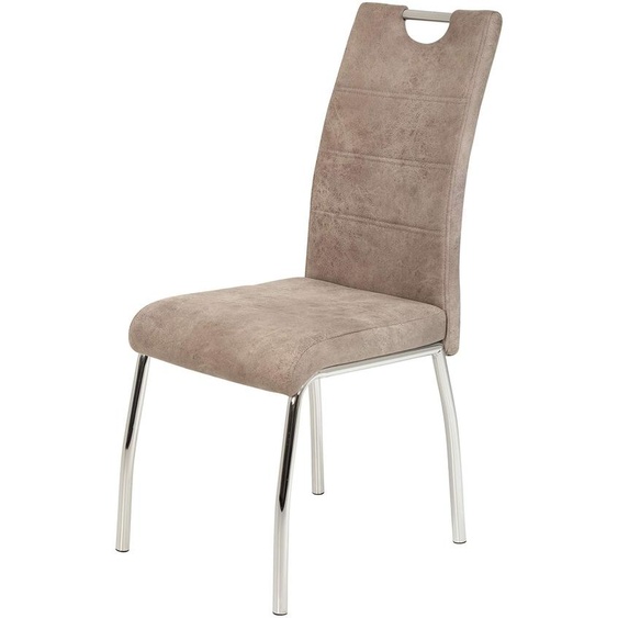 Chaise de salle à manger Susi, en microfibre de couleur beige vintage, avec structure en chrome, capacité de 120 kg