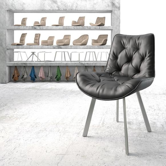 Chaise-de -salle-à-manger Taimi-Flex cuir véritable noir 4-piedes ovall acier inoxydable, Chaises de salle à manger