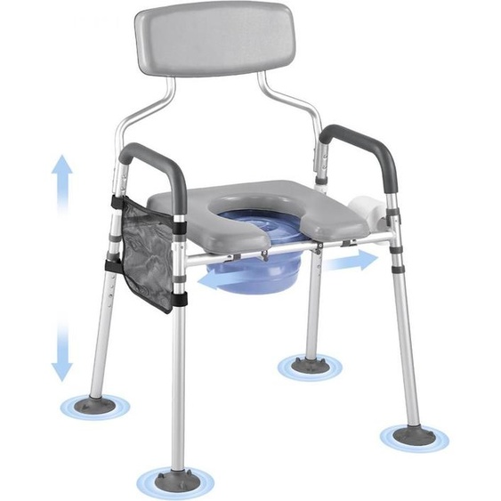 Chaise de toilette de nuit Rehausse de siège de toilette 227kg - Hauteur réglable 4 en 1 Rehausse de siège de toilette - Charge maximale 227kg