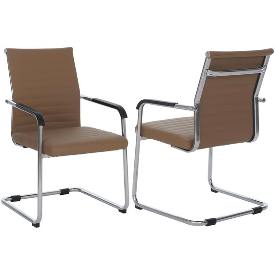 Chaise de visite HWC-Q85, chaise de conférence pivotante, structure métallique, revêtue de similicuir, 280 g/m², couleur marron clair