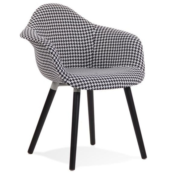 Chaise design avec accoudoirs LARA en tissu pied de poule noir et blanc