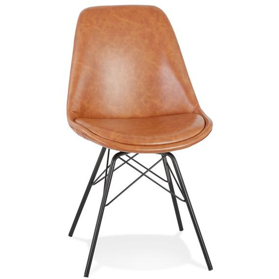 Chaise design BRAVO en matière synthétique brune et pieds en métal noir