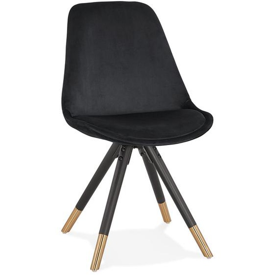Chaise design HAMILTON en velours noir et pieds en bois noir