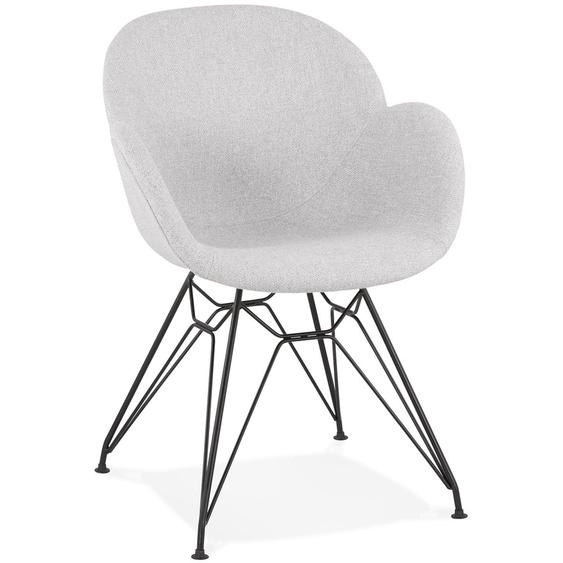 Chaise design PLANET en tissu gris clair avec pieds en métal noir