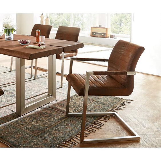 Chaise Earnest brun cadre vintage acier inoxydable, Chaises de salle à manger
