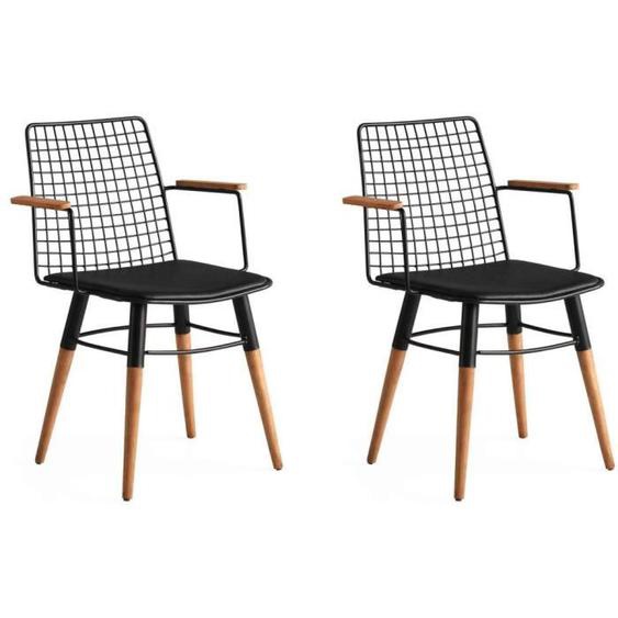Chaise en métal - TREND - Lot de 2 - Noir Noyer - Hauteur dassise 39 cm - Dimensions 82x43x39 cm