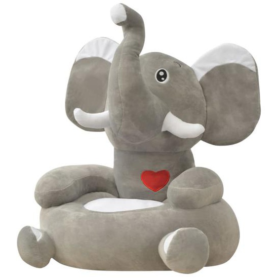 Chaise en peluche pour enfants Éléphant gris