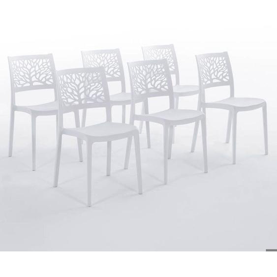 Chaise - Flora - Empilable - Polypropylène renforcé - Usage intérieur et extérieur - Blanc (6 Chaises)