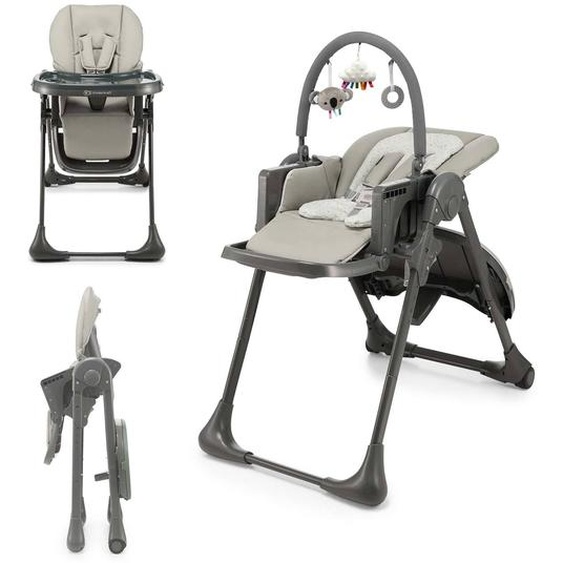 Chaise Haute Bébé Tummie 2 En 1 Avec Fonction Transat, Réglage 7 Hauteurs, Double Plateau Et Pliage Compact Gris