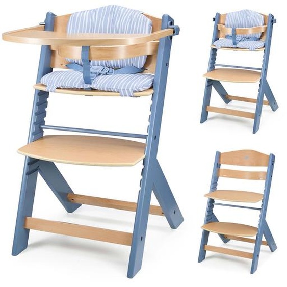 Chaise Haute Bois 3 En 1 Reglable Avec Harnais, Évolutive, Réglable Bleu Marine