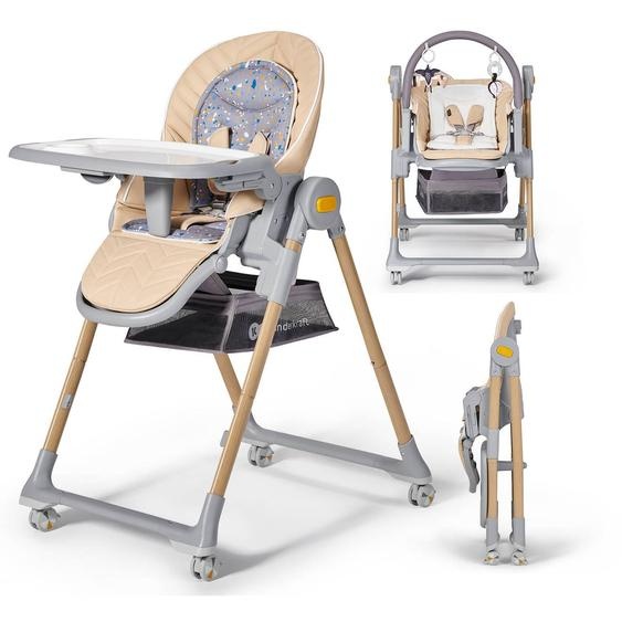 Chaise Haute Et Transat Lastree 2 En 1 Avec Hauteur Réglable, Dossier Inclinable Et Harnais 5 Points Beige
