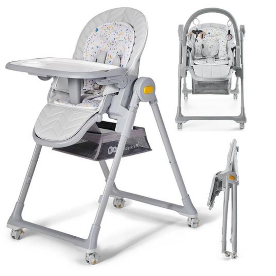 Chaise Haute Et Transat Lastree 2 En 1 Avec Hauteur Réglable, Dossier Inclinable Et Harnais 5 Points Gris