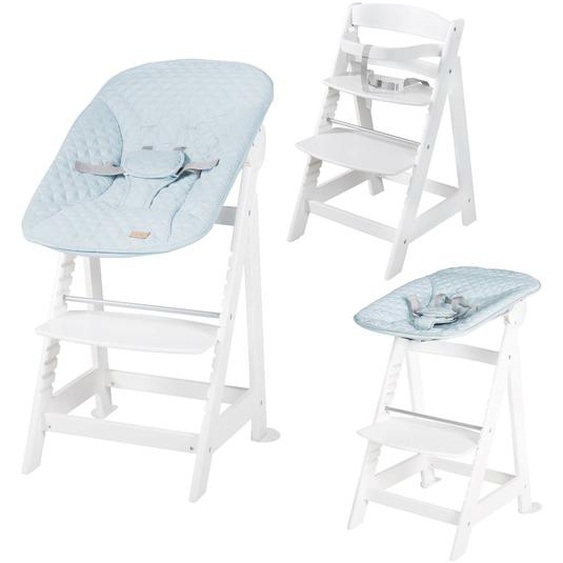 Chaise Haute Évolutive Born Up Avec Transat Déperlant Et Inclinable Roba Style Blanc - Bleu Clair