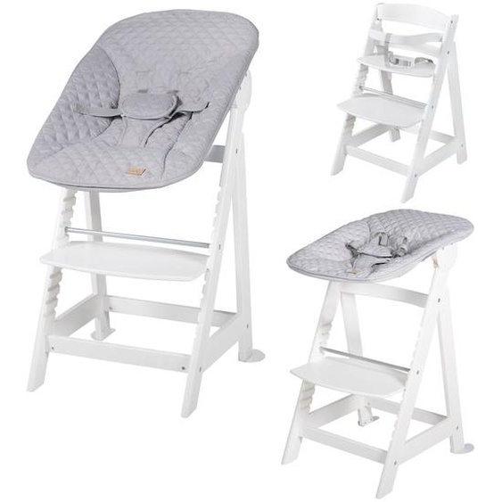 Chaise Haute Évolutive Born Up Avec Transat Déperlant Et Inclinable Roba Style Blanc - Gris Argenté