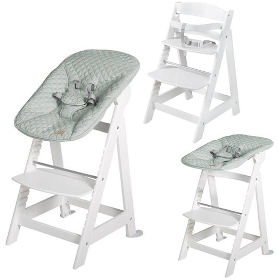 Chaise Haute Évolutive Born Up Avec Transat Déperlant Et Inclinable Roba Style Blanc - Vert Givré