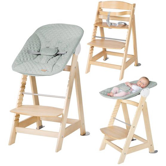 Chaise Haute Évolutive Born Up Avec Transat Déperlant Et Inclinable Roba Style Naturel - Vert Givré
