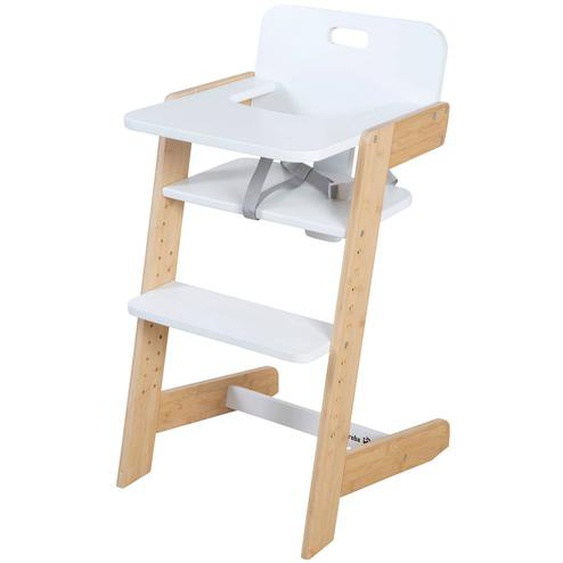 Chaise Haute Évolutive En Bambou Fsc® Avec Plateau Repas Nature Up Blanc - Naturel