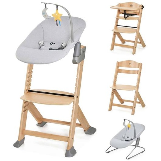 Chaise Haute Évolutive Enock + Calmee Avec Transat Bébé, Assise Réglable, Design Scandinave Et Bois De Hêtre Gris