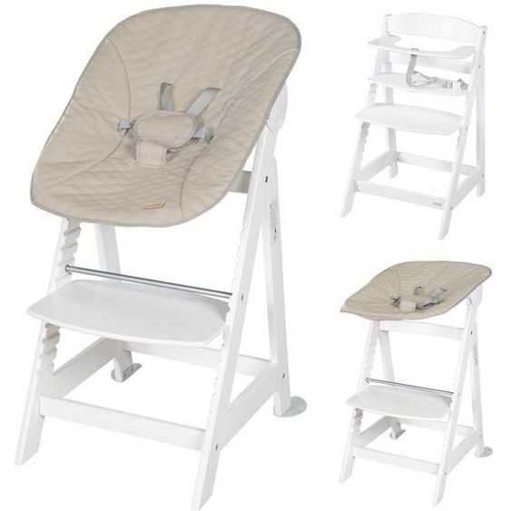 Chaise Haute Évolutive Et Inclinable Avec Transat Déperlant Born Up Blanc - Grège