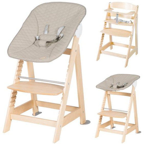 Chaise Haute Évolutive Et Inclinable Avec Transat Déperlant Born Up Naturel - Grège