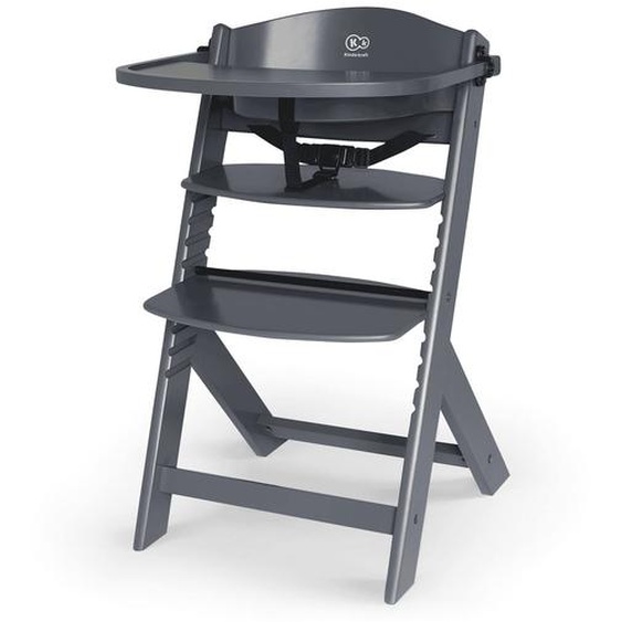 Chaise Haute Évolutive Kinderkraft Enock 2 En 1 Avec Assise Réglable, Repose-pieds Ajustable Et Bois De Hêtre Massif Gris