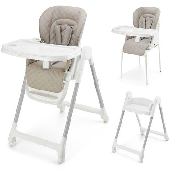 Chaise Haute Évolutive Kinderkraft Tulo 3 En 1 Avec Hauteur Réglable, Dossier Inclinable, Plateau Double Et Harnais 5 Points Beige