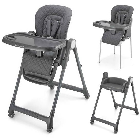 Chaise Haute Évolutive Kinderkraft Tulo 3 En 1 Avec Hauteur Réglable, Dossier Inclinable, Plateau Double Et Harnais 5 Points Gris