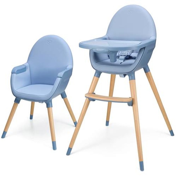 Chaise Haute Kinderkraft Fini 2 2 En 1 Avec Plateau Réglable, Harnais 5 Points, Repose-pieds Et Assise En Éco-cuir Bleu