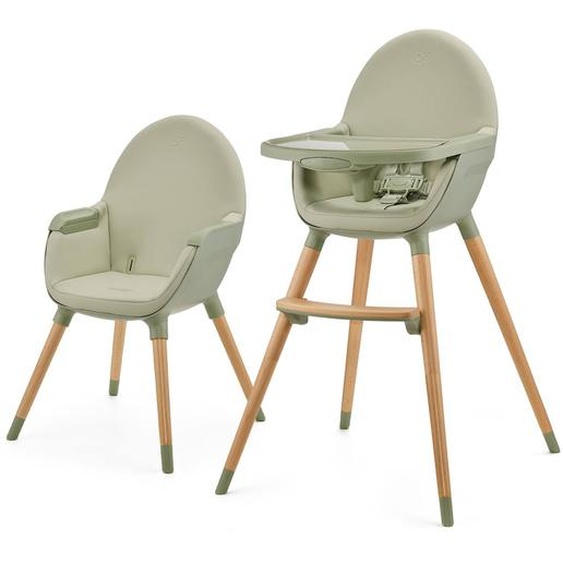 Chaise Haute Kinderkraft Fini 2 2 En 1 Avec Plateau Réglable, Harnais 5 Points, Repose-pieds Et Assise En Éco-cuir Vert