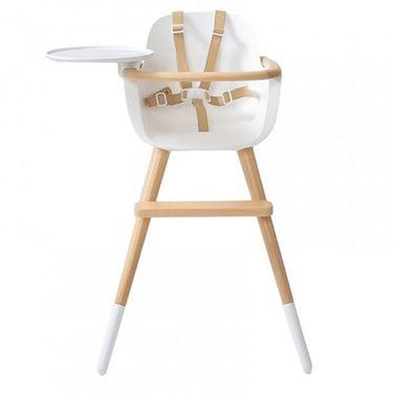 Chaise Haute Ovo Original One Luxe Blanc/Naturel Harnais Simili Cuir Beige