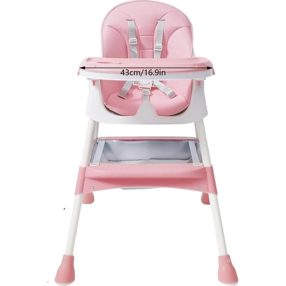 Chaise haute, réglable en hauteur, avec couverts adaptés aux aliments, rose