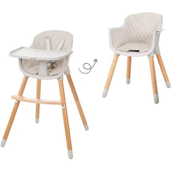 Chaise Haute Rembourrée Avec Plateau Repas Style Up Wood Bois Naturel - Gris