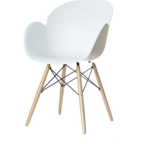 Chaise KIWOOD en polypropylène - Piètement hêtre massif - Assise Blanc