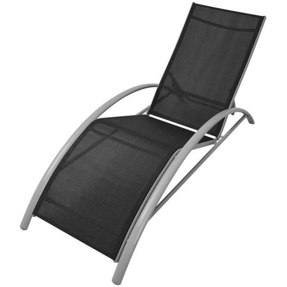 Chaise longue - Aluminium - Noir - 156 x 60 x 89 cm - 5 positions - Résistante aux intempéries