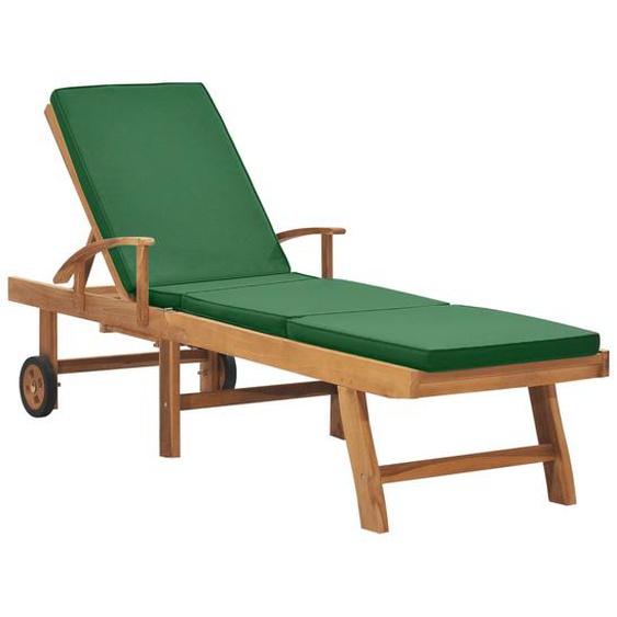 Chaise longue avec coussin Bois de teck solide Vert