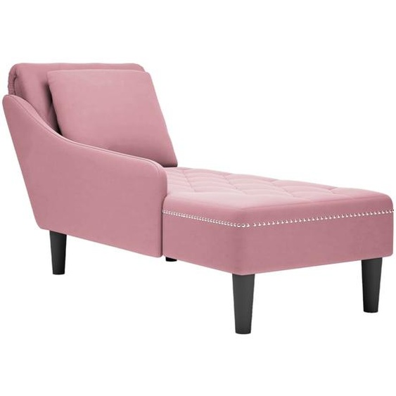 Fauteuil long avec coussin et accoudoir droit rose velours