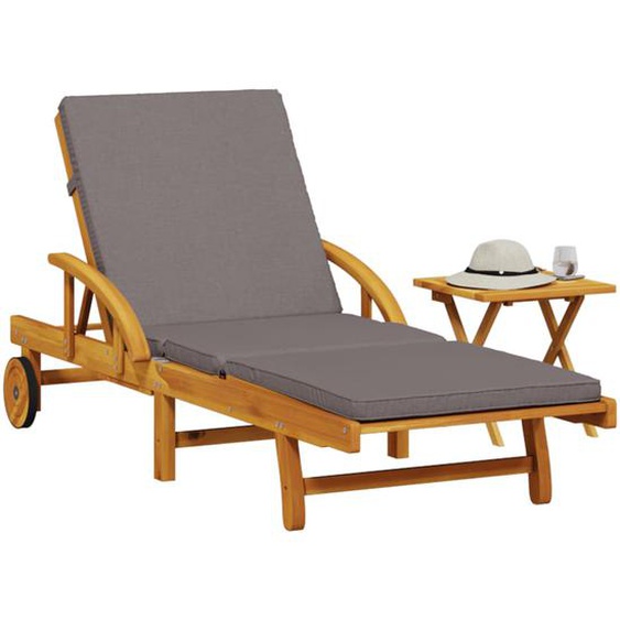 Chaise longue avec coussin et table bois dacacia massif
