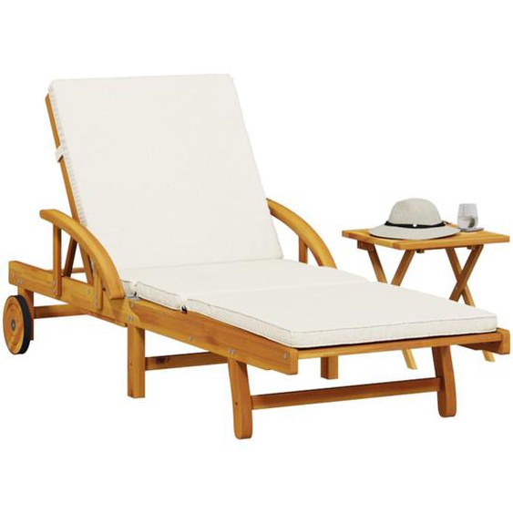 Chaise longue avec coussin et table bois dacacia massif