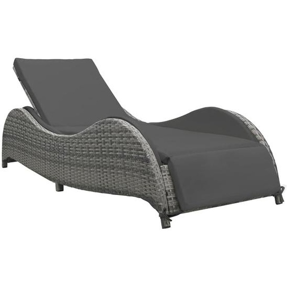 Chaise longue avec coussin Résine tressée Anthracite
