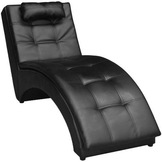 Chaise longue avec oreiller Noir Similicuir