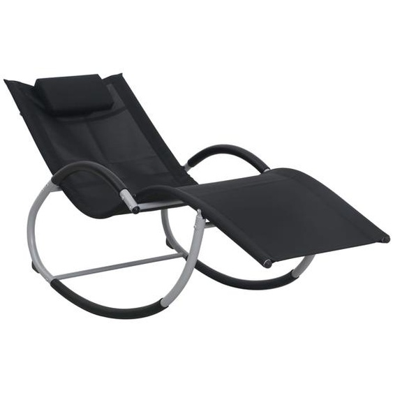Chaise longue avec oreiller Noir Textilène
