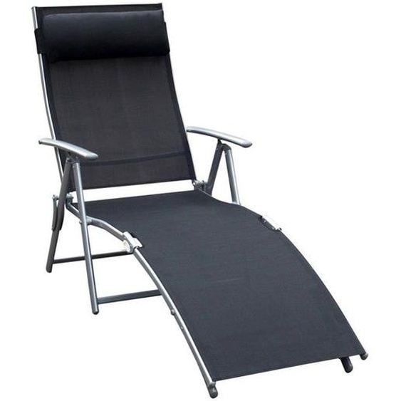Chaise Longue Bain De Soleil Pliant Avec Coussin 137x63x100cm Métal Tissu Noir Pour Plage Terrasse Jardin Extérieur