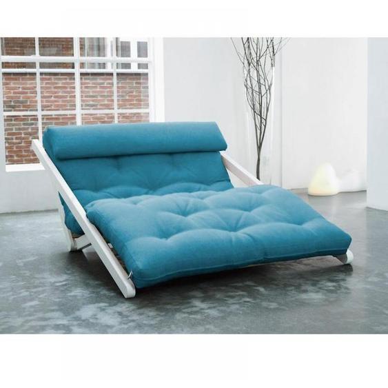 Chaise longue convertible blanche FIGO futon bleu azur couchage 120*200cm