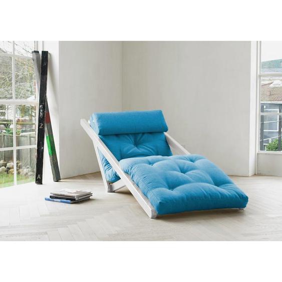 Chaise longue convertible blanche FIGO futon bleu azur couchage 70*200cm